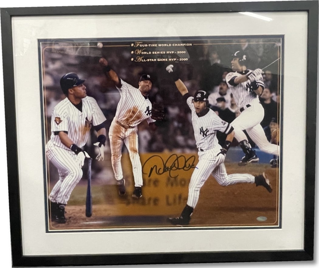 Derek Jeter Signed Framed 16x20 Photo Yankees 4x Champion Steiner Authenticated: Derek Jeter Signed Framed 16x20 Photo Yankees 4x Champion Steiner Authenticated Celebrate the legacy of Derek Jeter with this stunning autographed framed 16x20 photo. This original piece features the 