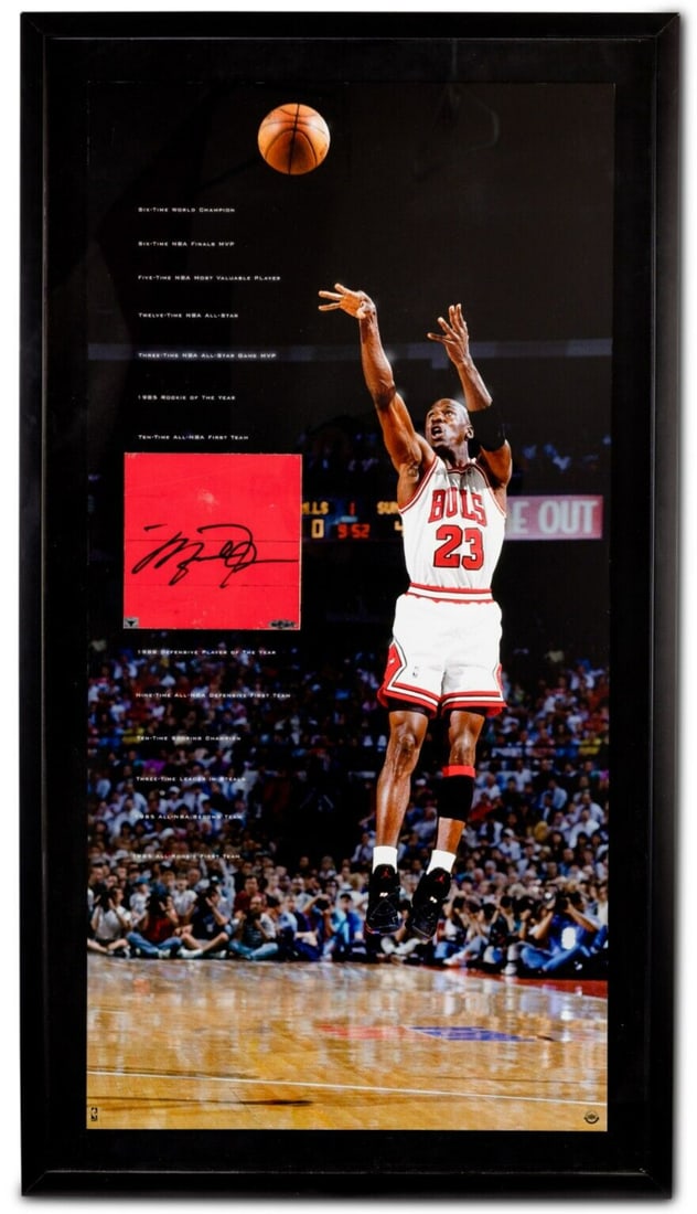 Michael Jordan Signed Chicago Bulls Game Used Floor Display 22x41 UDA PSA DNA: Michael Jordan Signed Chicago Bulls Game Used Floor Display 22x41 UDA PSA DNA This stunning display piece features a signed section of the Chicago Bulls game-used floor from the United Center, utilize