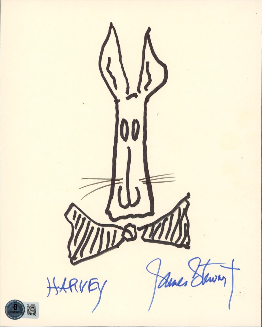 James Stewart signed Harvey 8x10 sketch Beckett authenticated (1 of 2)