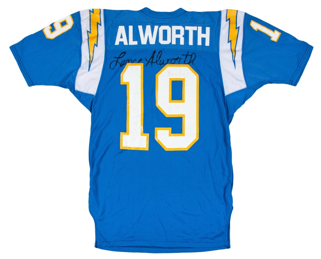 Lance Alworth Signed 1994 Chargers Jersey with JSA COA NFL 75th Anniversary: Lance Alworth Signed 1994 Chargers Jersey with JSA COA NFL 75th Anniversary Celebrate the legacy of Hall of Famer Lance Alworth with this authentic 1994 San Diego Chargers game model jersey. Signed in