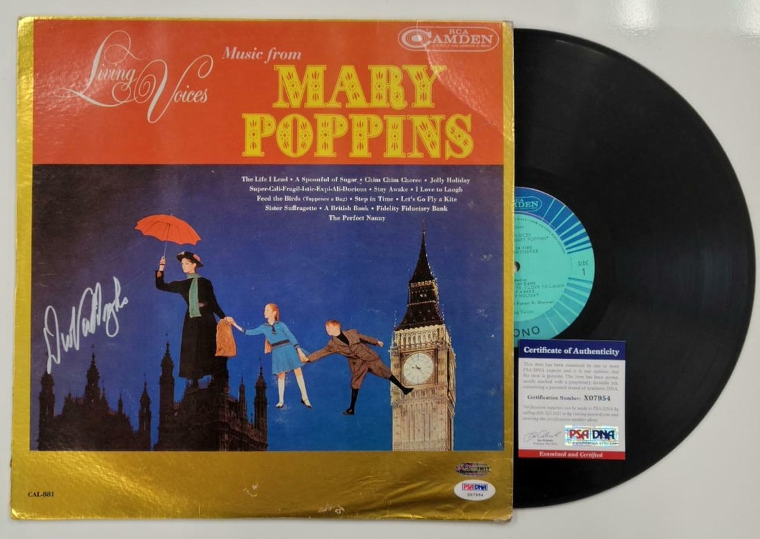 Mary Poppins Album Cover Autographed by Dick Van Dyke PSA DNA Authenticated: Mary Poppins Album Cover Autographed by Dick Van Dyke PSA DNA Authenticated This is an original Mary Poppins record album cover signed by Dick Van Dyke. The autograph has been authenticated by PSA/DNA