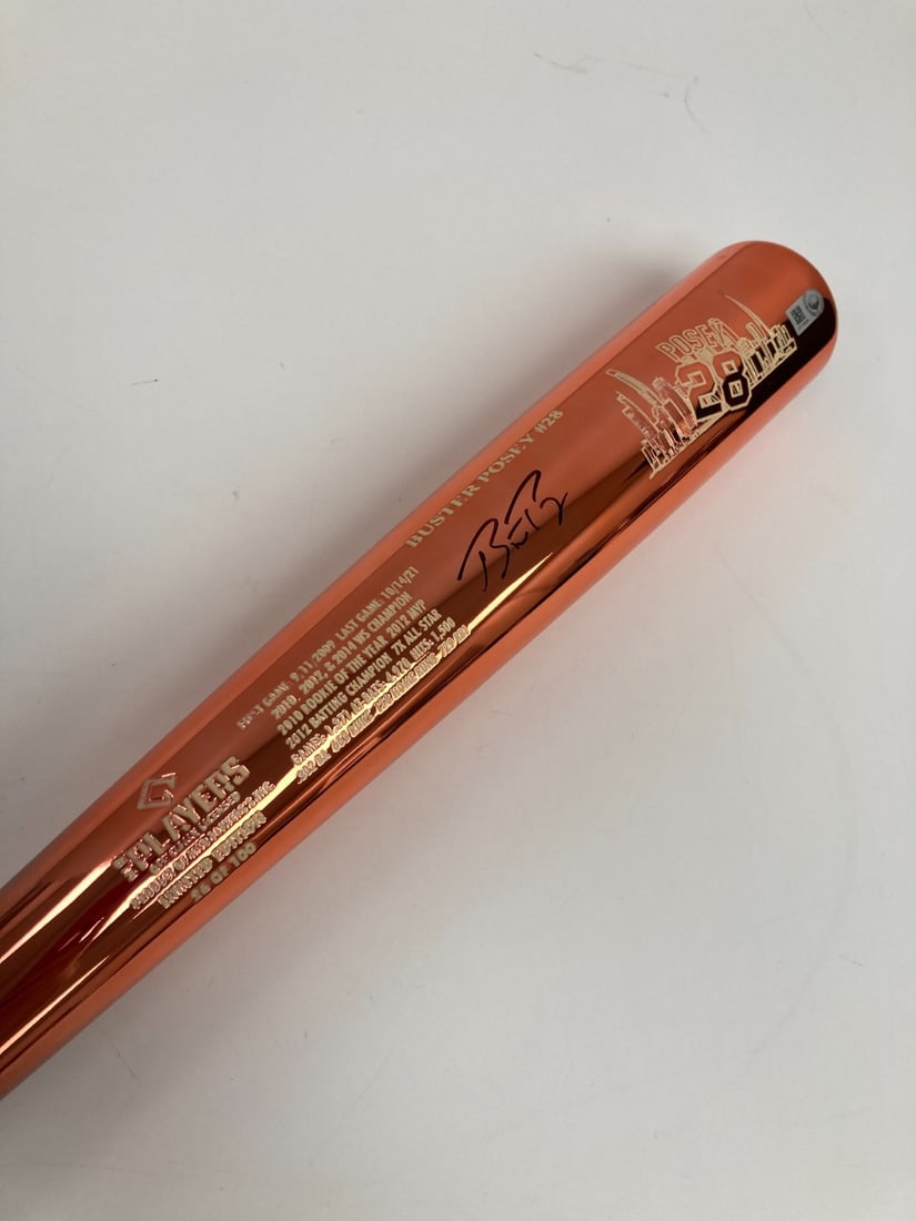 MLB Authenticated Buster Posey Signed Chrome Career Stat Maple Bat (1 of 7)