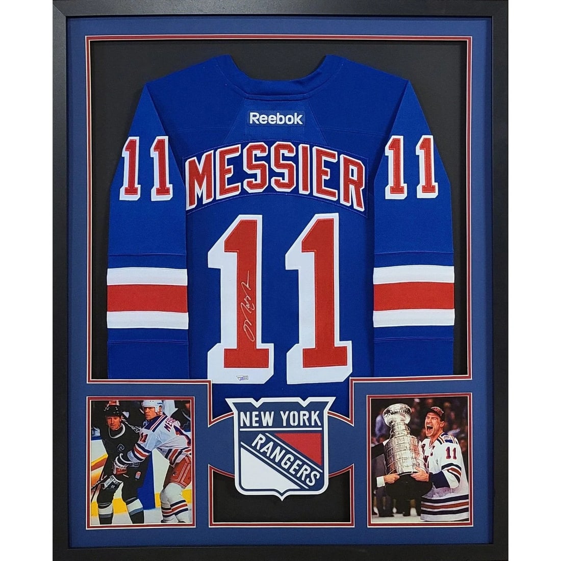 Framed Mark Messier autographed blue Rangers jersey JSA (1 of 2)