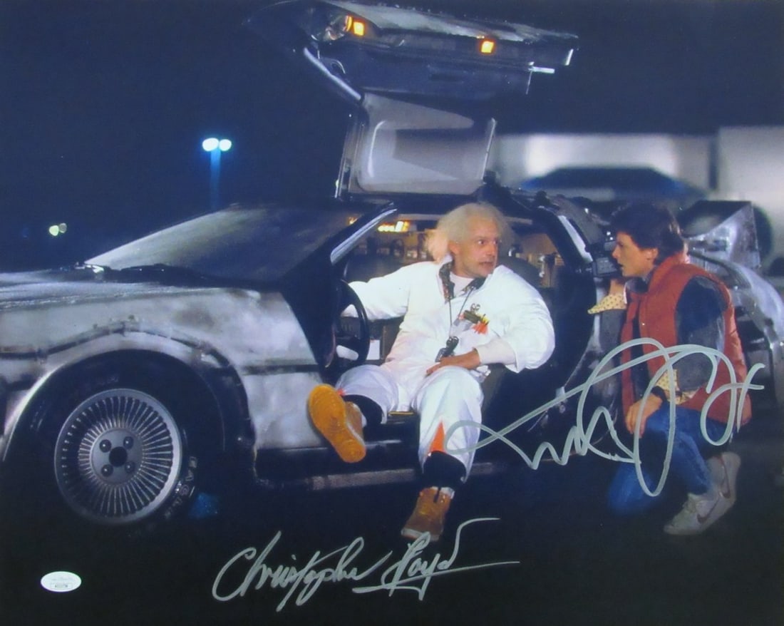 Michael J Fox Christopher Lloyd Autographed 16x20 Back to Future Photo JSA Certified: Michael J Fox Christopher Lloyd Autographed 16x20 Back to Future Photo JSA Certified This is an original, autographed 16x20 photo featuring Michael J. Fox and Christopher Lloyd from the iconic film "B