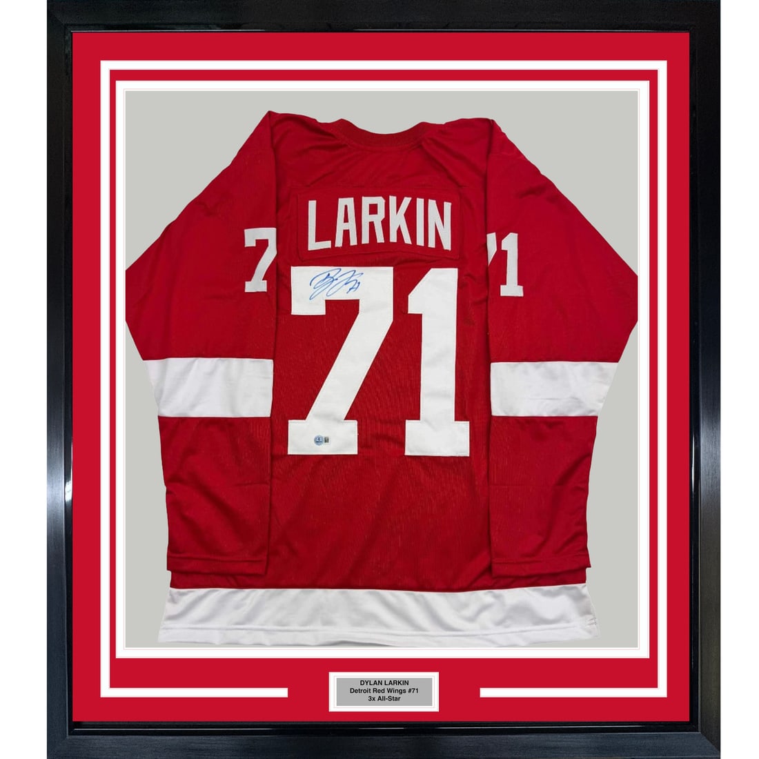 Dylan Larkin Signed Detroit Red Jersey Display 35x39 With Beckett COA Framed (1 of 2)