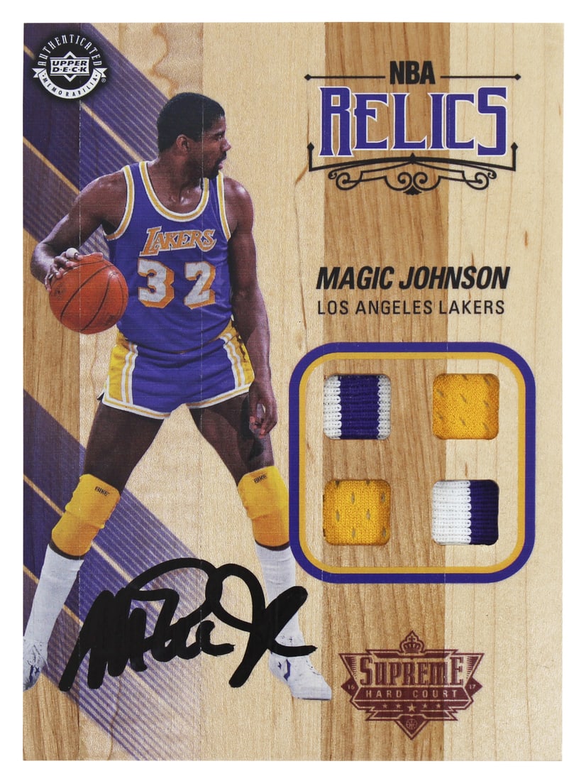 Magic Johnson autographed 5x7 Upper Deck Supreme Hard Court card BAS: Magic Johnson autographed 5x7 Upper Deck Supreme Hard Court card BAS Autographed 5x7 Upper Deck Supreme Hard Court Relics Card personally signed by Magic Johnson of the Los Angeles Lakers. The item is