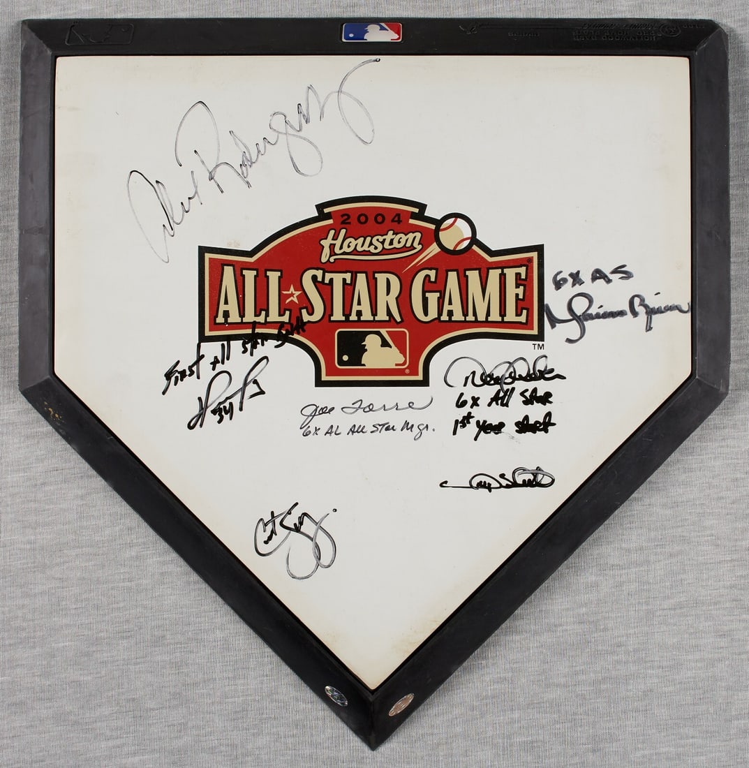 Derek Jeter Mariano Rivera David Ortiz Signed Home Plate Steiner Authenticated: Derek Jeter Mariano Rivera David Ortiz Signed Home Plate Steiner Authenticated This 2004 Houston All-Star Game home plate is a remarkable collectible signed by an impressive roster of seven MLB legend
