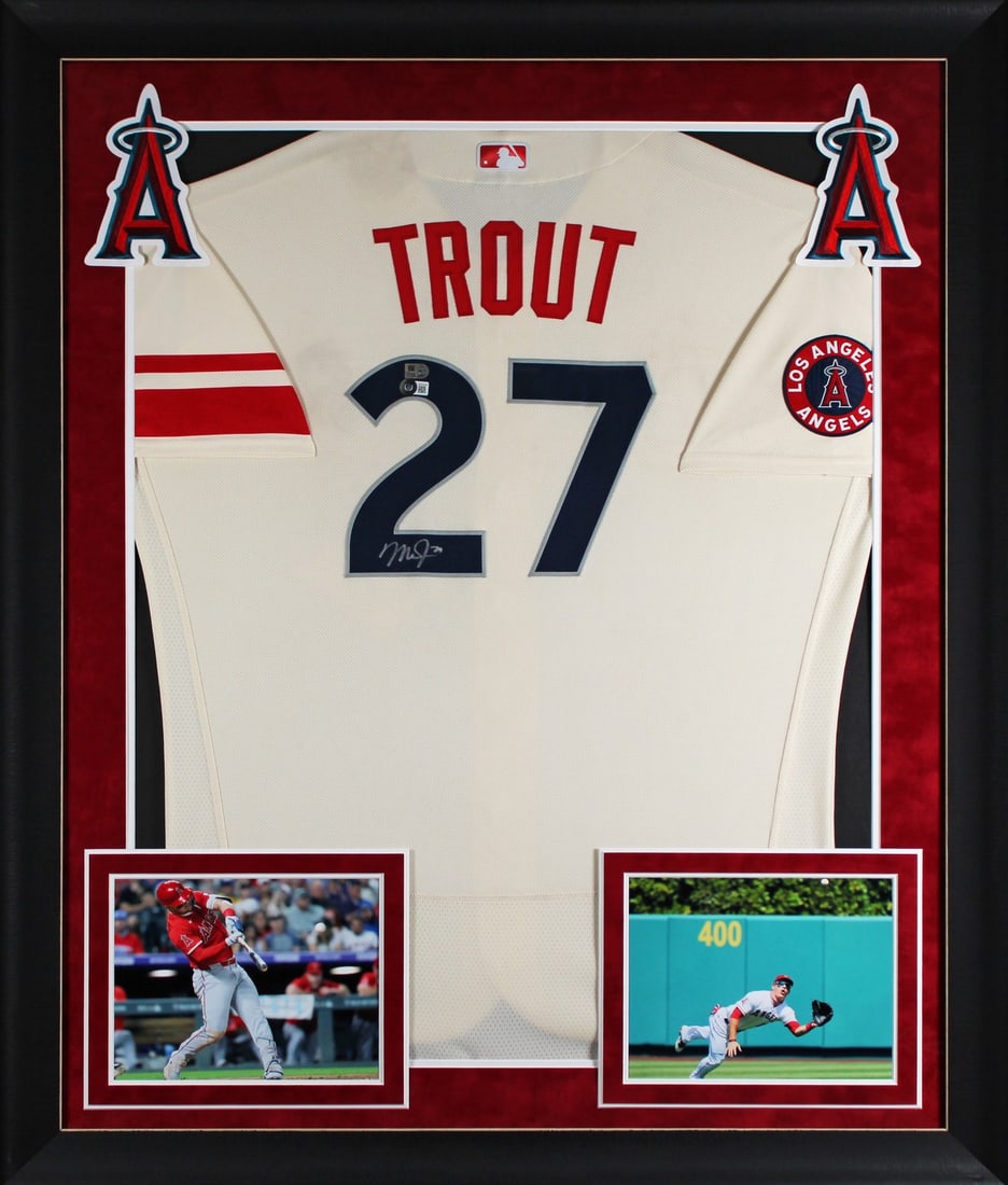 Mike Trout Signed Framed White Nike City Connect Jersey Beckett COA: Mike Trout Signed Framed White Nike City Connect Jersey Beckett COA Celebrate the legacy of Mike Trout with this stunning autographed white Nike City Connect framed jersey from the Los Angeles Angels.