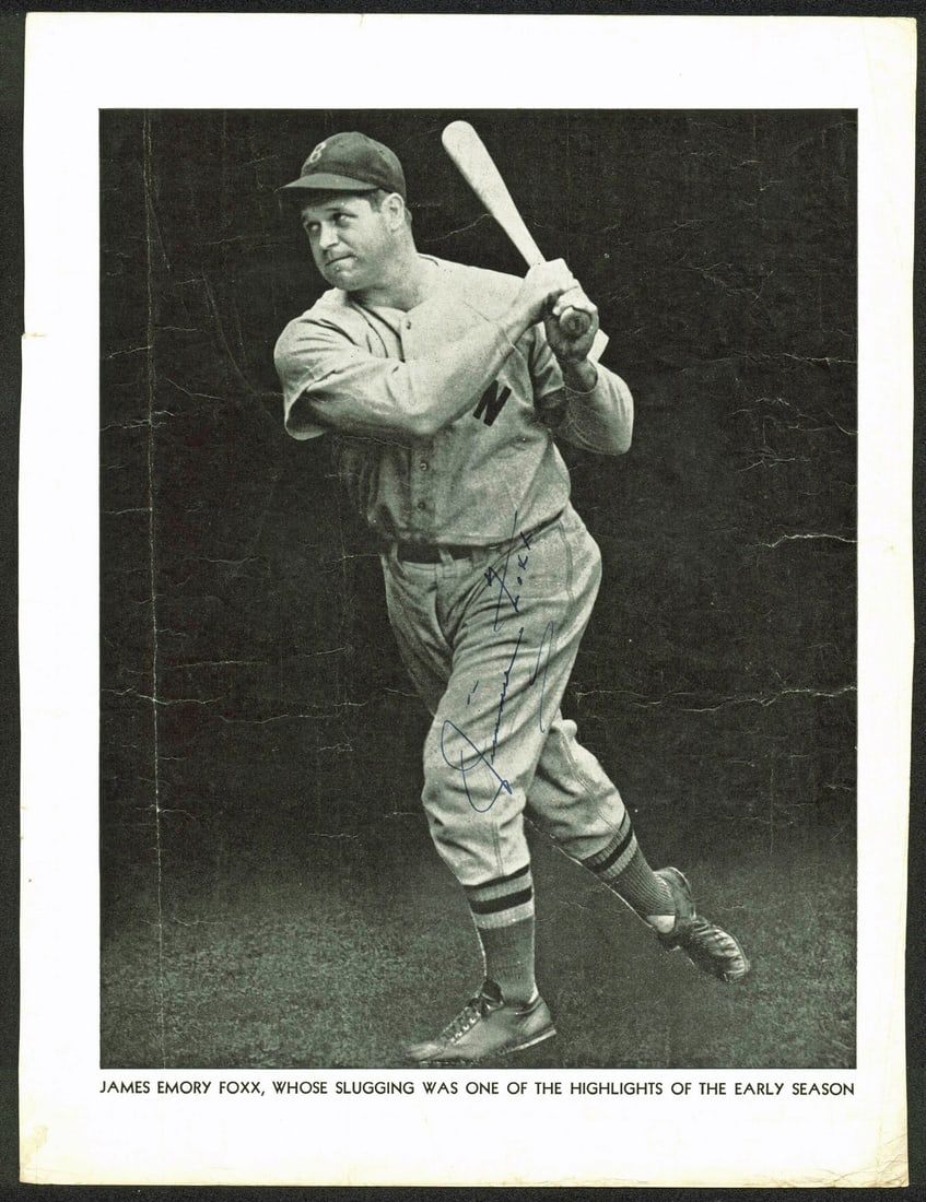 Jimmie Foxx Signed Boston Red Sox B&W Photo Mint 9 PSA AC08252: Jimmie Foxx Signed Boston Red Sox B&W Photo Mint 9 PSA AC08252 This stunning black and white photograph features the legendary Jimmie Foxx, personally signed by the Hall of Famer himself. Graded Mint 