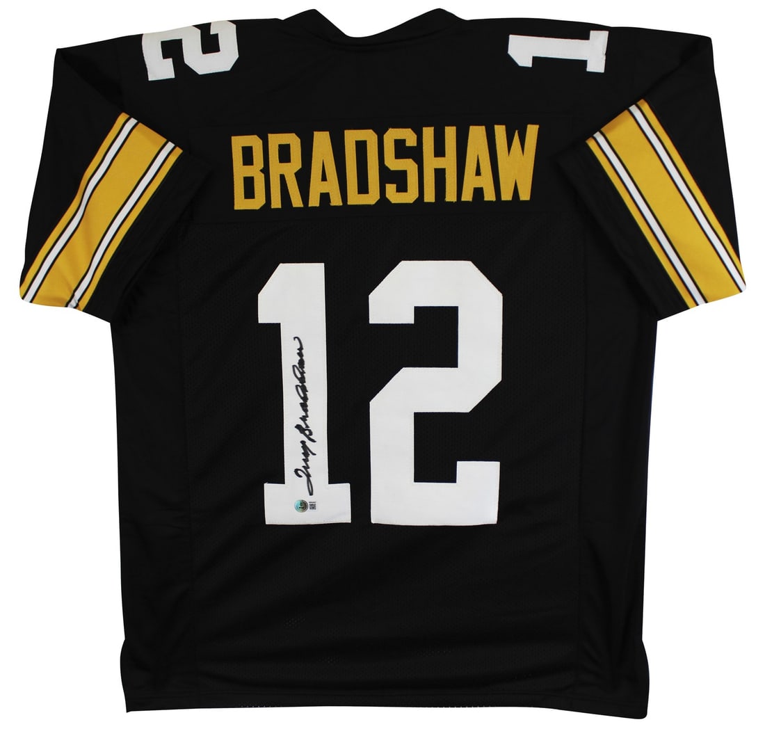 Terry Bradshaw signed black football jersey Beckett BAS witnessed (1 of 3)