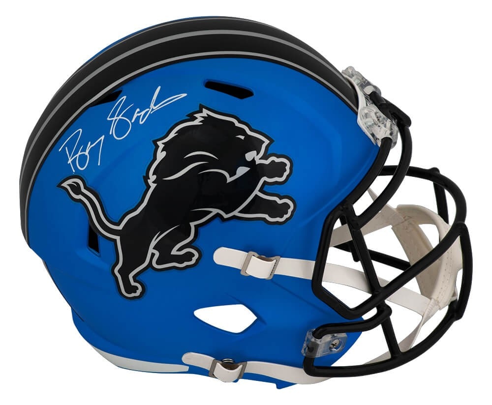 Barry Sanders Signed Detroit Lions 2024 Blue Riddell Full Size Helmet with COA: Barry Sanders Signed Detroit Lions 2024 Blue Riddell Full Size Helmet with COA This is a Barry Sanders signed Detroit Lions 2024 Alternate blue Riddell full-size speed replica helmet. This collectible