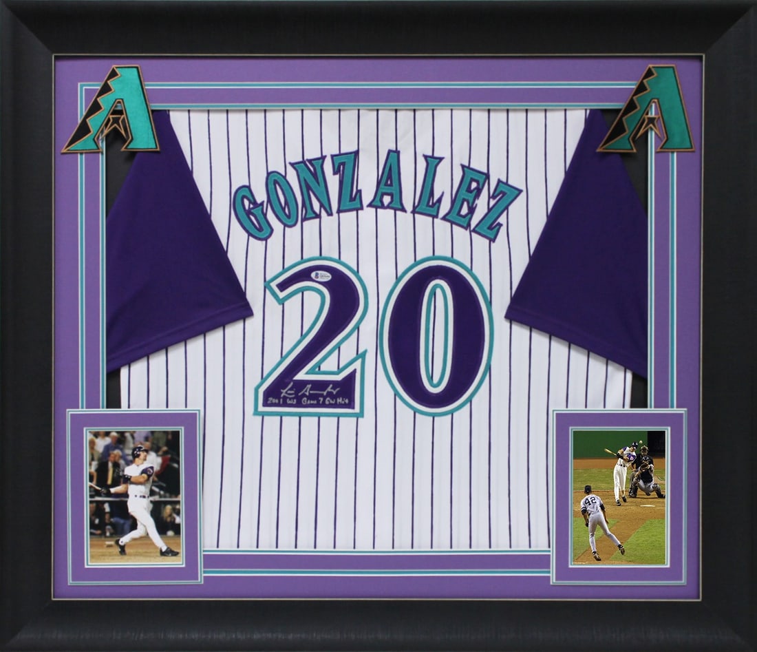 Luis Gonzalez Signed White Pinstripe Framed Jersey 2001 WS G7 GW Hit Beckett Authenticated (1 of 1)