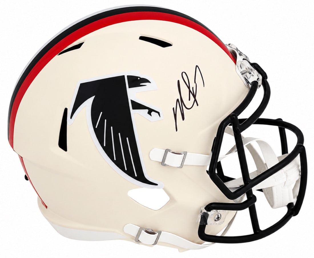 Atlanta Falcons Riddell Speed Replica Helmet signed by Michael Vick with COA: Atlanta Falcons Riddell Speed Replica Helmet signed by Michael Vick with COA Pre-owned Riddell full size Speed replica helmet signed by Michael Vick in an Atlanta Falcons retro design. This original a