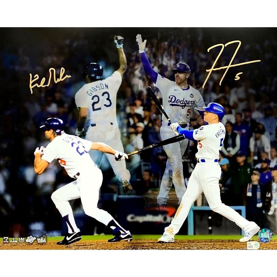 Dual signed Dodgers 16x20 photo Kirk Gibson Freddie Freeman MLB Authentic (1 of 1)