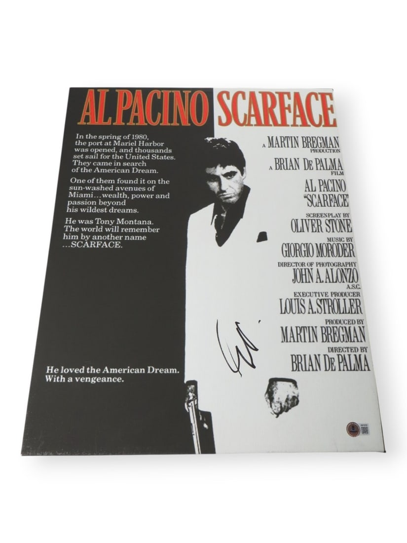 Al Pacino autographed 16X20 canvas photograph Beckett authenticated: Al Pacino autographed 16X20 canvas photograph Beckett authenticated This is an original Al Pacino autographed 16x20 canvas photograph, professionally mounted and ready for framing as shown. The piece 