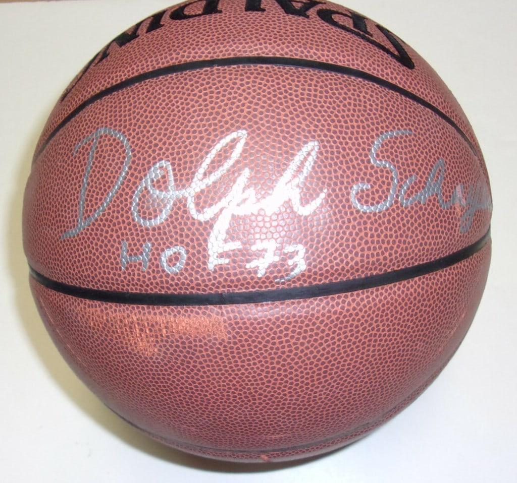 JSA Authenticated Dolph Schayes Signed NBA Basketball Hall of Fame 1973: JSA Authenticated Dolph Schayes Signed NBA Basketball Hall of Fame 1973 This is an original basketball signed by Dolph Schayes of the Syracuse Nationals. The item is authenticated with JSA/COA and hig