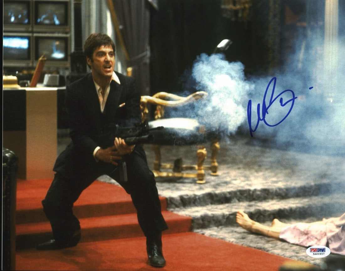 Al Pacino Signed Scarface 11x14 Photo Gem Mint 10 PSA Authenticated: Al Pacino Signed Scarface 11x14 Photo Gem Mint 10 PSA Authenticated This stunning 11x14 horizontal photograph features a vibrant image from the iconic film Scarface, personally signed by the legendary