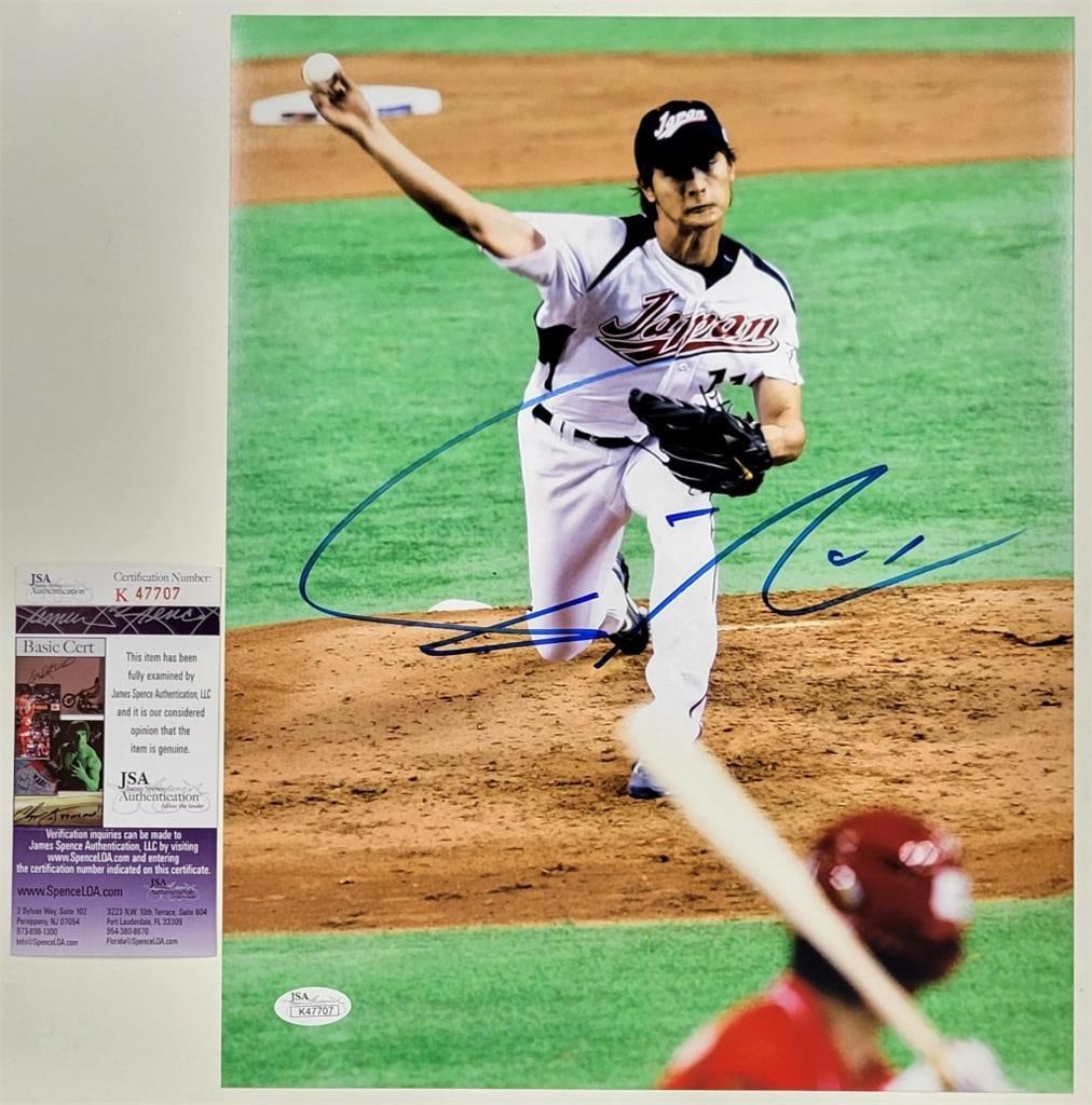 Yu Darvish Autographed 2009 WBC 11x14 Photo JSA Certified: Yu Darvish Autographed 2009 WBC 11x14 Photo JSA Certified Capture a moment in baseball history with this original 2009 WBC Japan 11x14 photo, signed by Yu Darvish. This stunning piece features a clear