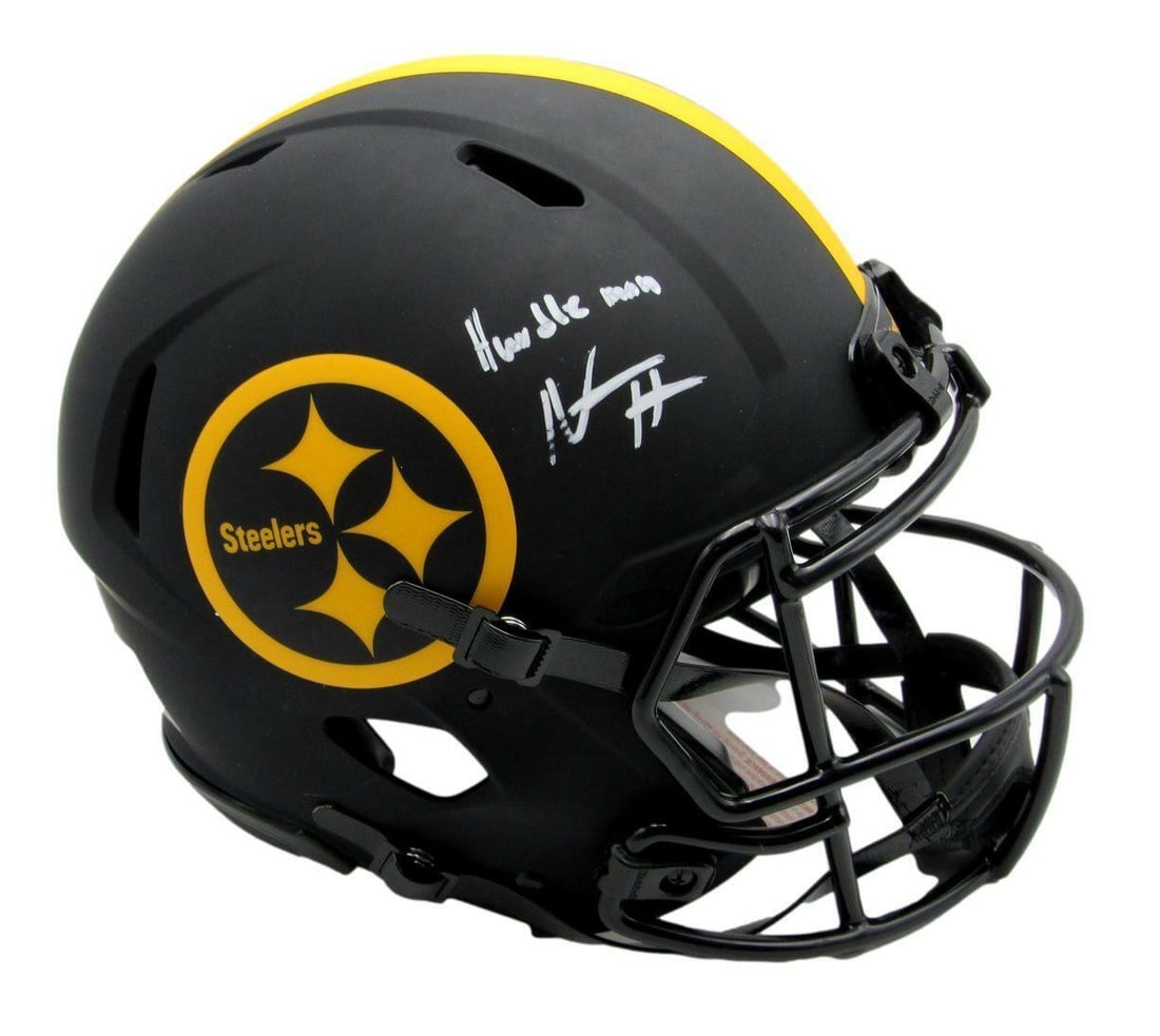 Najee Harris Signed Inscribed Steelers Eclipse Full Size Helmet Authenticated by Fanatics: Najee Harris Signed Inscribed Steelers Eclipse Full Size Helmet Authenticated by Fanatics Offered is an authentic full-size football helmet featuring the signature of Najee Harris, inscribed with