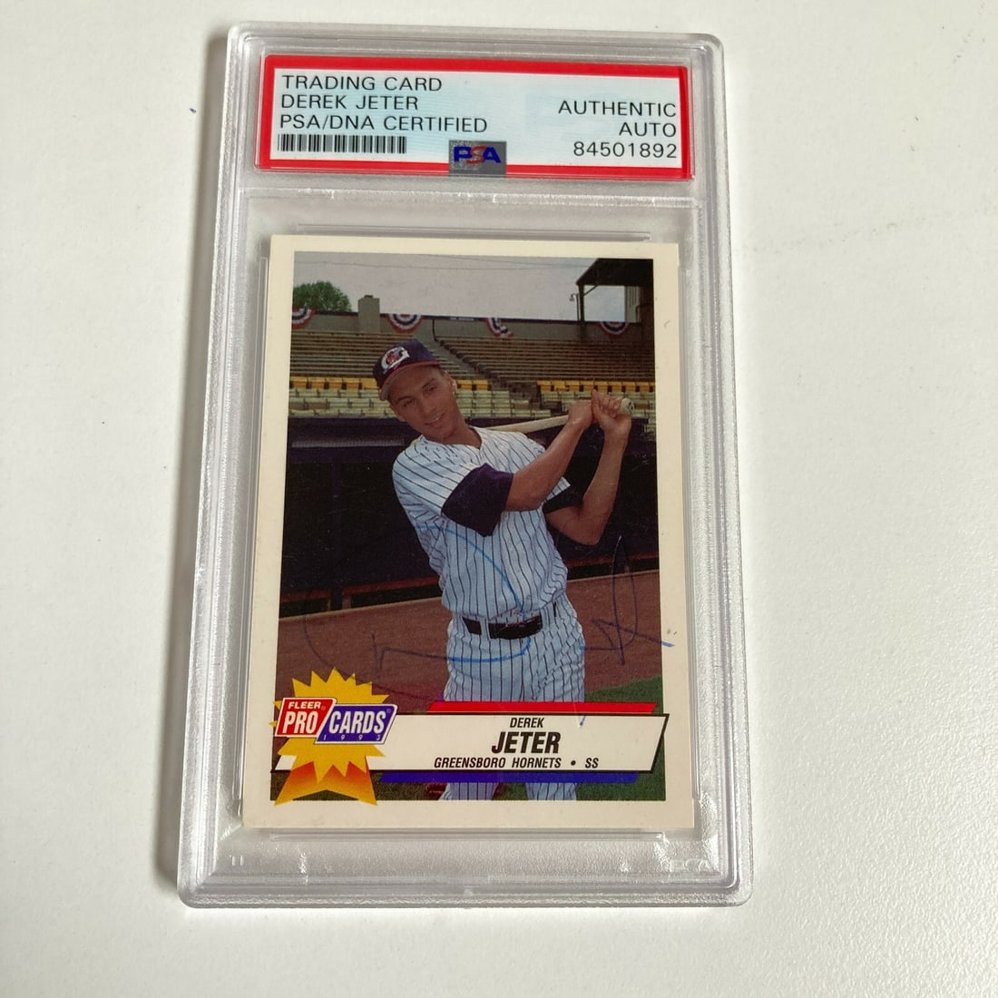 Derek Jeter Signed 1993 Fleer Procards Rookie PSA Authenticated: Derek Jeter Signed 1993 Fleer Procards Rookie PSA Authenticated This is a signed Derek Jeter 1993 Fleer Procards All-Stars rookie trading card, featuring a hard signed autograph authenticated by