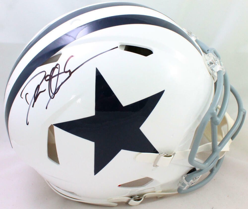 Dallas Cowboys Full Size Speed Helmet Signed by Deion Sanders Beckett: Dallas Cowboys Full Size Speed Helmet Signed by Deion Sanders Beckett Authentic full-size Dallas Cowboys helmet signed by Deion Sanders. The helmet is marked as original and comes in pre-owned conditi