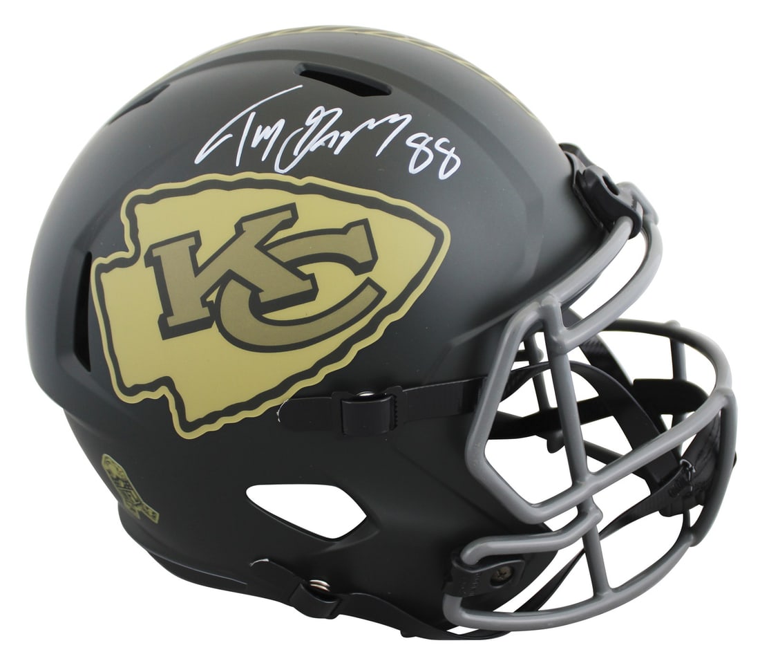 Tony Gonzalez signed Chiefs full size Speed replica helmet BAS witnessed: Tony Gonzalez signed Chiefs full size Speed replica helmet BAS witnessed This Kansas City Chiefs Salute To Service IV full size Speed replica helmet has been personally signed by Tony Gonzalez. The au