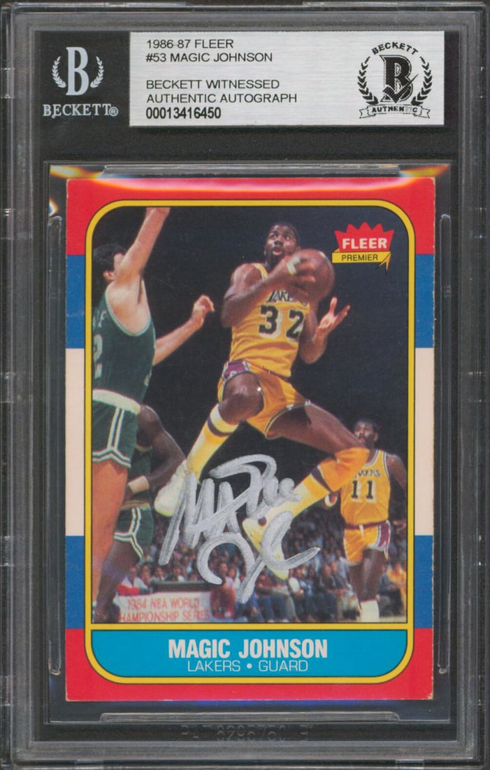 Magic Johnson Signed 1986 Fleer #53 Card Los Angeles Lakers BAS Slabbed (1 of 2)