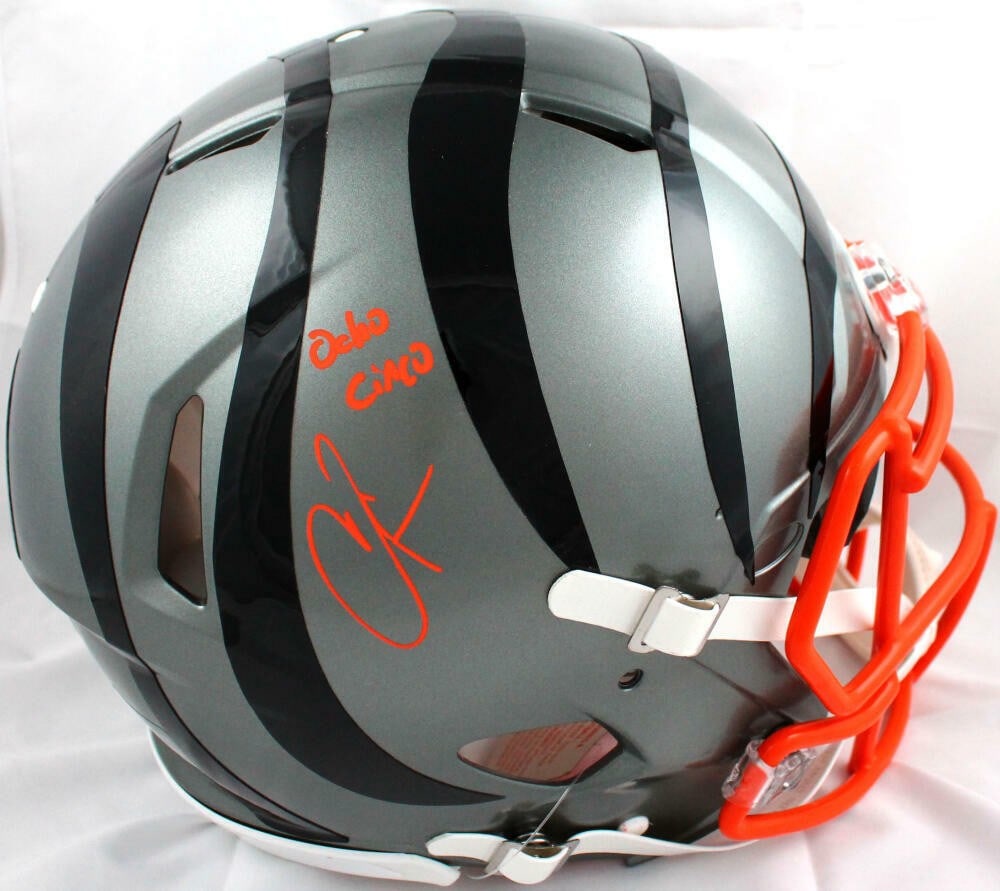 Cincinnati Bengals Authentic Flash Speed Helmet Signed by Chad Johnson BAS: Cincinnati Bengals Authentic Flash Speed Helmet Signed by Chad Johnson BAS This is an original Cincinnati Bengals full-size Flash Speed authentic football helmet signed by Chad Johnson. The helmet inc