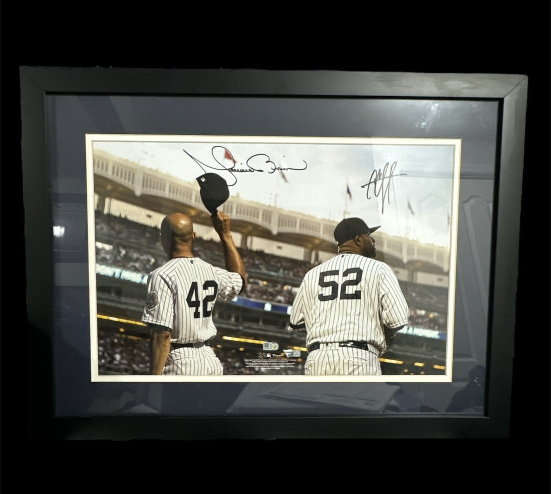 Framed 11x14 Yankees photo signed by Rivera and Sabathia with Fanatics holo: Framed 11x14 Yankees photo signed by Rivera and Sabathia with Fanatics holo This framed 11x14 photo features the signatures of New York Yankees players Mariano Rivera and CC Sabathia. The autographs h