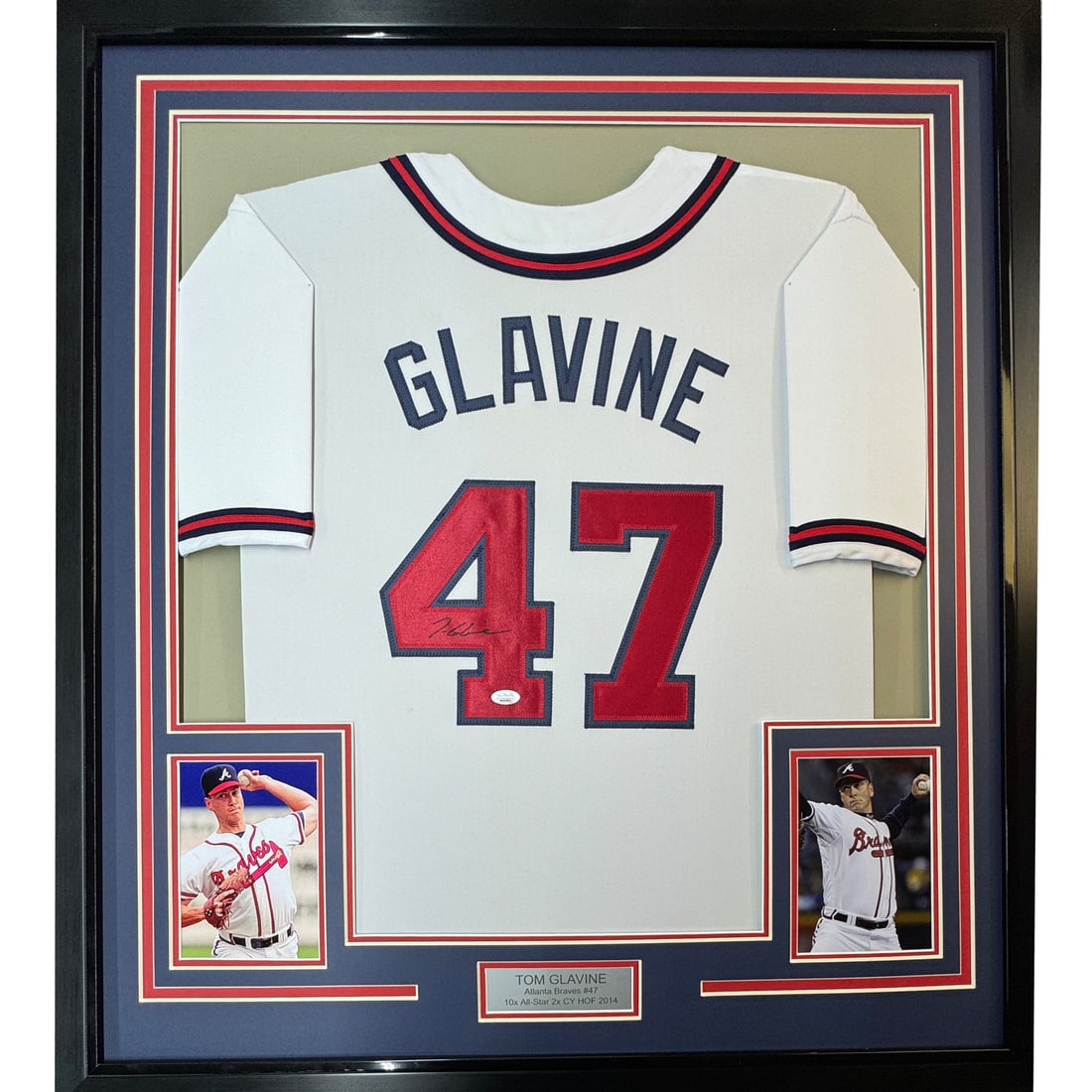 Framed Autographed Tom Glavine Jersey 33x42 Atlanta Braves JSA COA (1 of 2)