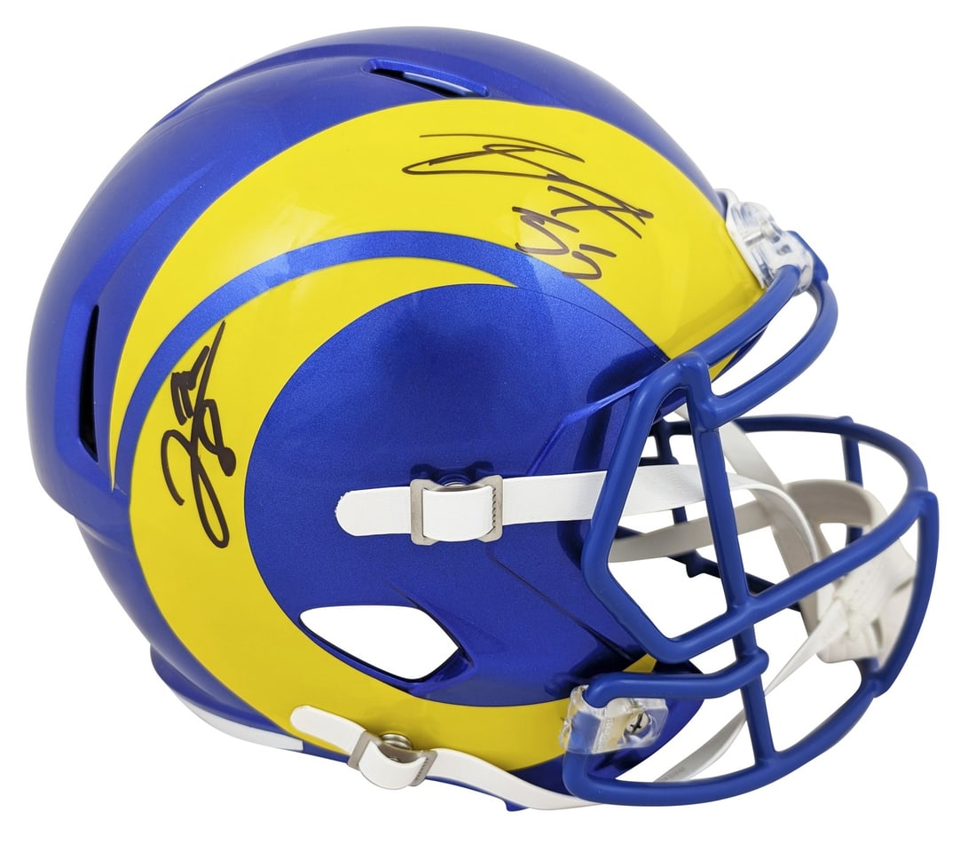 Los Angeles Rams Jared Verse Braden Fiske Signed Full Size Helmet BAS Authenticated: Los Angeles Rams Jared Verse Braden Fiske Signed Full Size Helmet BAS Authenticated This authentic full-size speed replica helmet has been personally signed by Jared Verse and Braden Fiske of the Los 
