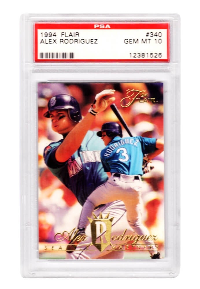 Alex Rodriguez 1994 Flair #340 Rookie Card PSA 10 Gem Mint Mariners: Alex Rodriguez 1994 Flair #340 Rookie Card PSA 10 Gem Mint Mariners This is an Alex Rodriguez Seattle Mariners 1994 Flair baseball #340 rookie card, encapsulated and graded Gem Mint 10 by PSA, the hig