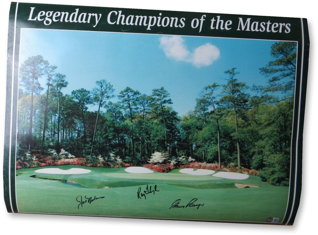 BAS authenticated golf poster signed by Jack Nicklaus Ray Floyd Gary Player (1 of 4)