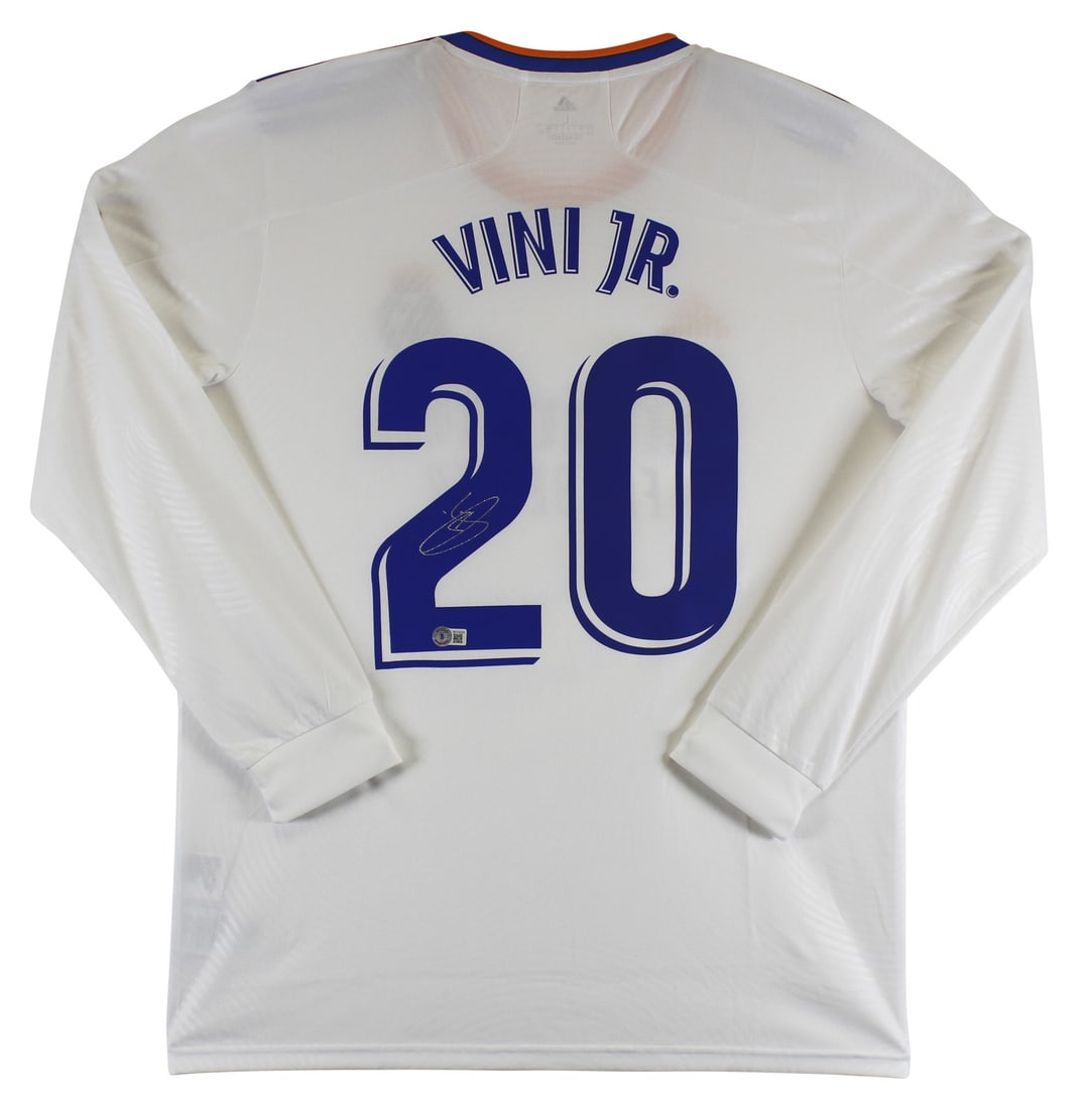 Vinicius Jr Signed Real Madrid White Adidas Jersey COA Beckett: Vinicius Jr Signed Real Madrid White Adidas Jersey COA Beckett Celebrate your love for soccer with this authentic autographed white Adidas jersey, personally signed by Vinicius Jose Paixao de Oliveira