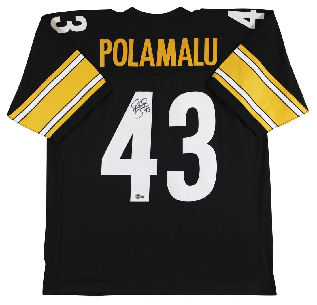 Troy Polamalu Signed Black Mitchell & Ness Jersey BAS Witnessed: Troy Polamalu Signed Black Mitchell & Ness Jersey BAS Witnessed This authentic black Mitchell & Ness jersey is personally signed by Troy Polamalu, the legendary player of the Pittsburgh Steelers. The 