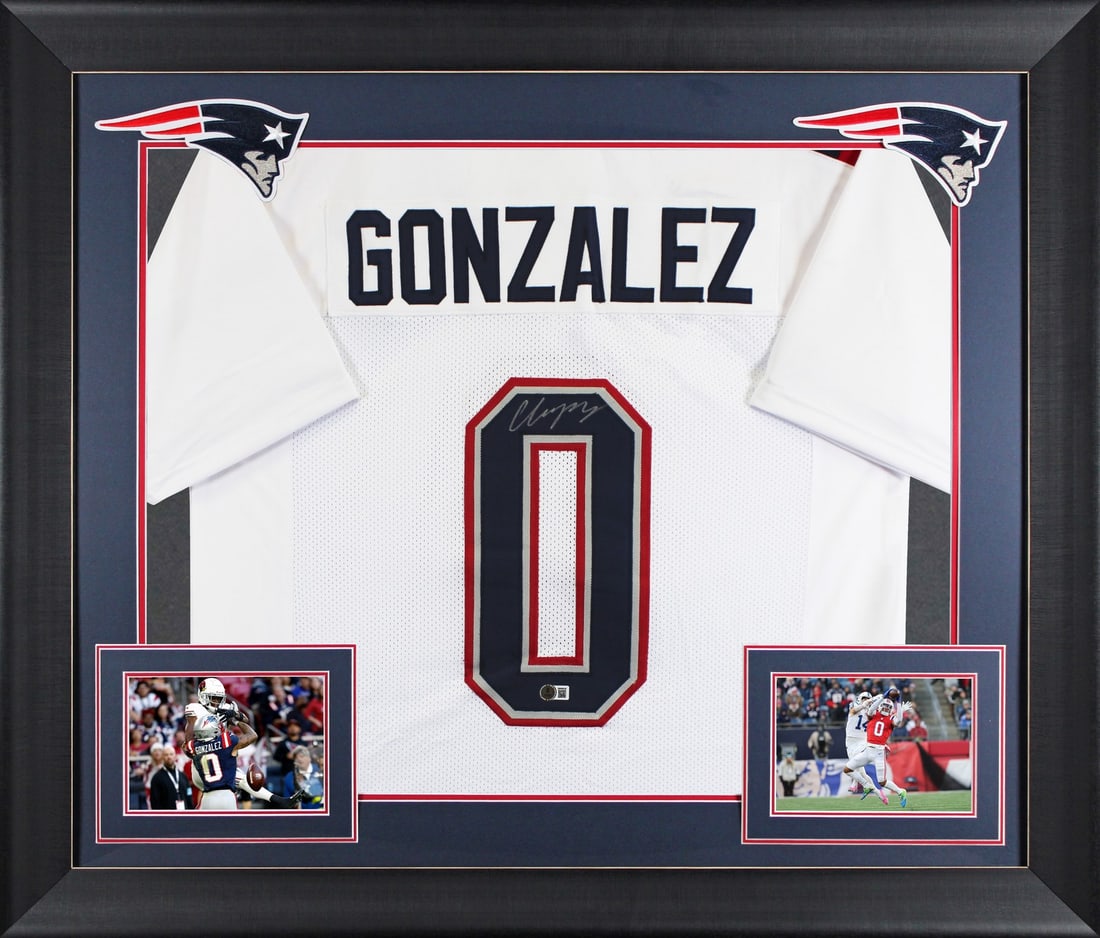 Framed Christian Gonzalez signed Patriots jersey BAS witnessed (1 of 2)