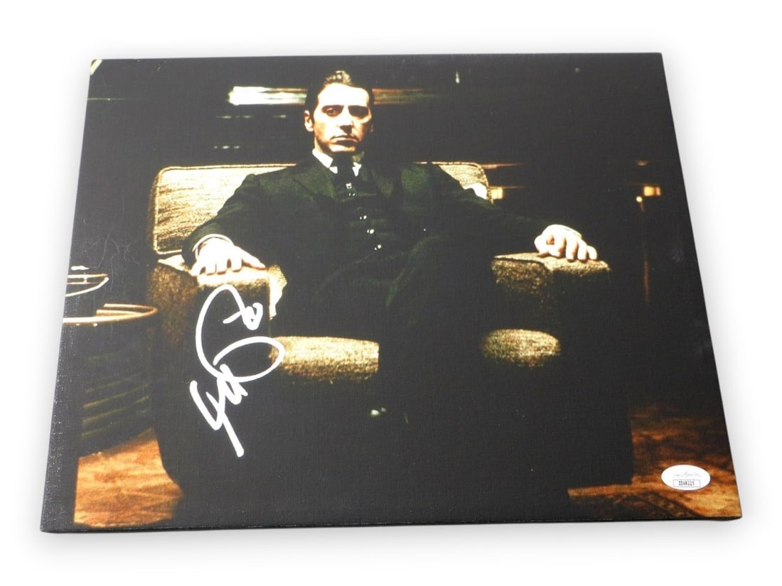 11X14 Canvas Photo Signed by Al Pacino as Michael Corleone JSA: 11X14 Canvas Photo Signed by Al Pacino as Michael Corleone JSA Authentic Al Pacino signed 11 x 14 canvas photo from The Godfather, professionally mounted and ready for framing as shown. The item is an