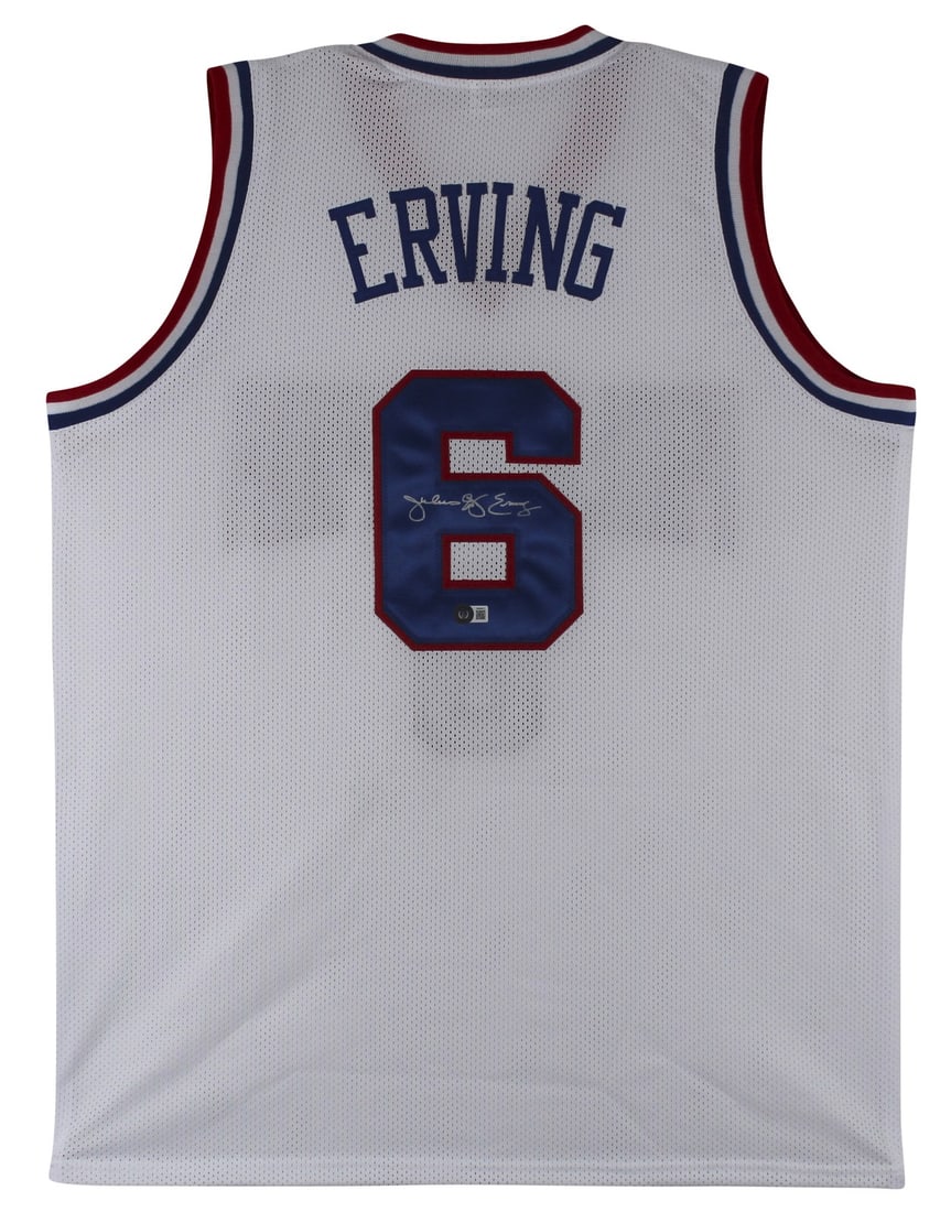 Julius Dr J Erving Signed Philadelphia 76ers White Jersey BAS Witnessed: Julius Dr J Erving Signed Philadelphia 76ers White Jersey BAS Witnessed This is an authentic, autographed white pro style jersey personally signed by basketball legend Julius "Dr. J" Erving, renowned 