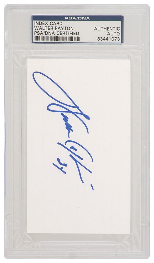 Walter Payton Signed 3x5 Index Card Cut PSA Encapsulated Bears: Walter Payton Signed 3x5 Index Card Cut PSA Encapsulated Bears This is a Walter Payton signed 3x5 white index card cut, featuring the legendary Chicago Bears player. The autograph has been authenticat