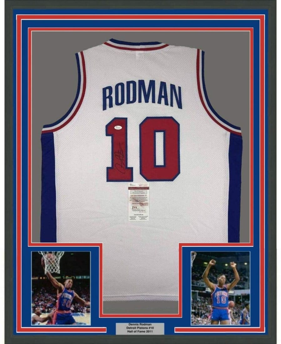 Framed Dennis Rodman Detroit Pistons Jersey JSA COA 33x42 (1 of 2)