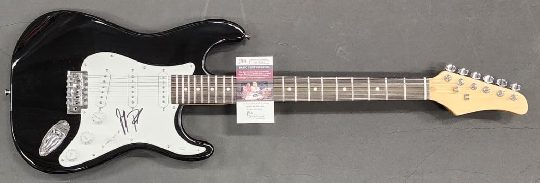 Jeff Pilson Autographed Electric Guitar JSA Authenticated Dokken Foreigner DIO: Jeff Pilson Autographed Electric Guitar JSA Authenticated Dokken Foreigner DIO This is an authentic electric guitar signed by Jeff Pilson, renowned for his work with bands such as Dokken, Foreigner, a