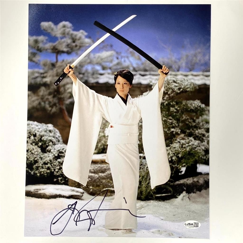 Lucy Liu autograph on Kill Bill 11x14 photo JSA: Lucy Liu autograph on Kill Bill 11x14 photo JSA This is an original 11x14 photograph featuring Lucy Liu as O-Ren Ishii from Kill Bill, personally signed by Lucy Liu. The autograph is authenticated by 