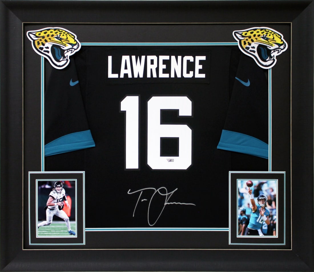 Trevor Lawrence Signed Black Nike Game Framed Jersey Jacksonville Jaguars Fanatics: Trevor Lawrence Signed Black Nike Game Framed Jersey Jacksonville Jaguars Fanatics This authentic, autographed black Nike game jersey of Trevor Lawrence from the Jacksonville Jaguars is a must-have fo
