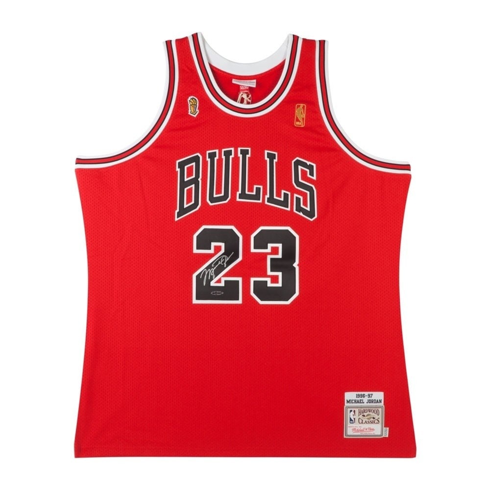Michael Jordan Signed 1996-97 Mitchell & Ness Bulls Jersey Upper Deck Authenticated: Michael Jordan Signed 1996-97 Mitchell & Ness Bulls Jersey Upper Deck Authenticated This original Michael Jordan autographed 1996-97 Mitchell & Ness Bulls red jersey is a must-have for any basketball 