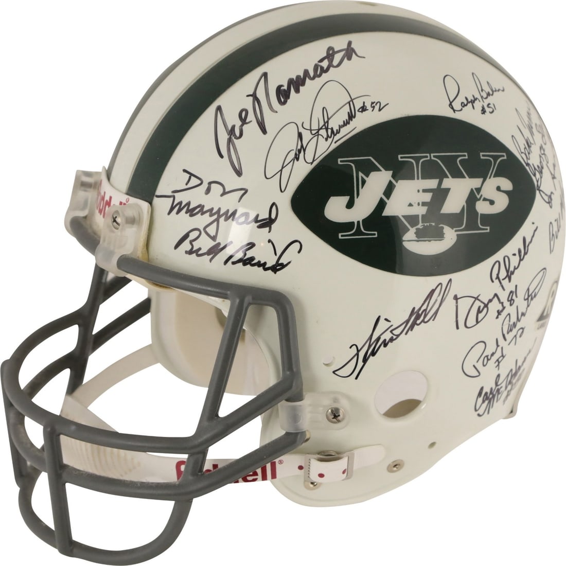 1969 New York Jets Signed Authentic Game Helmet with Steiner COA: 1969 New York Jets Signed Authentic Game Helmet with Steiner COA Celebrate the legacy of the 1969 New York Jets with this authentic game helmet, a true collector's item signed by twenty-six team membe