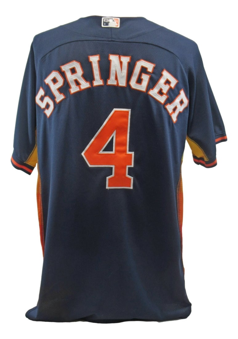 George Springer 2014 Game Used Rookie Home Jersey Houston Astros MLB: George Springer 2014 Game Used Rookie Home Jersey Houston Astros MLB This authentic 2014 game-used rookie year jersey was worn by George Springer during his debut season with the Houston Astros. A mus