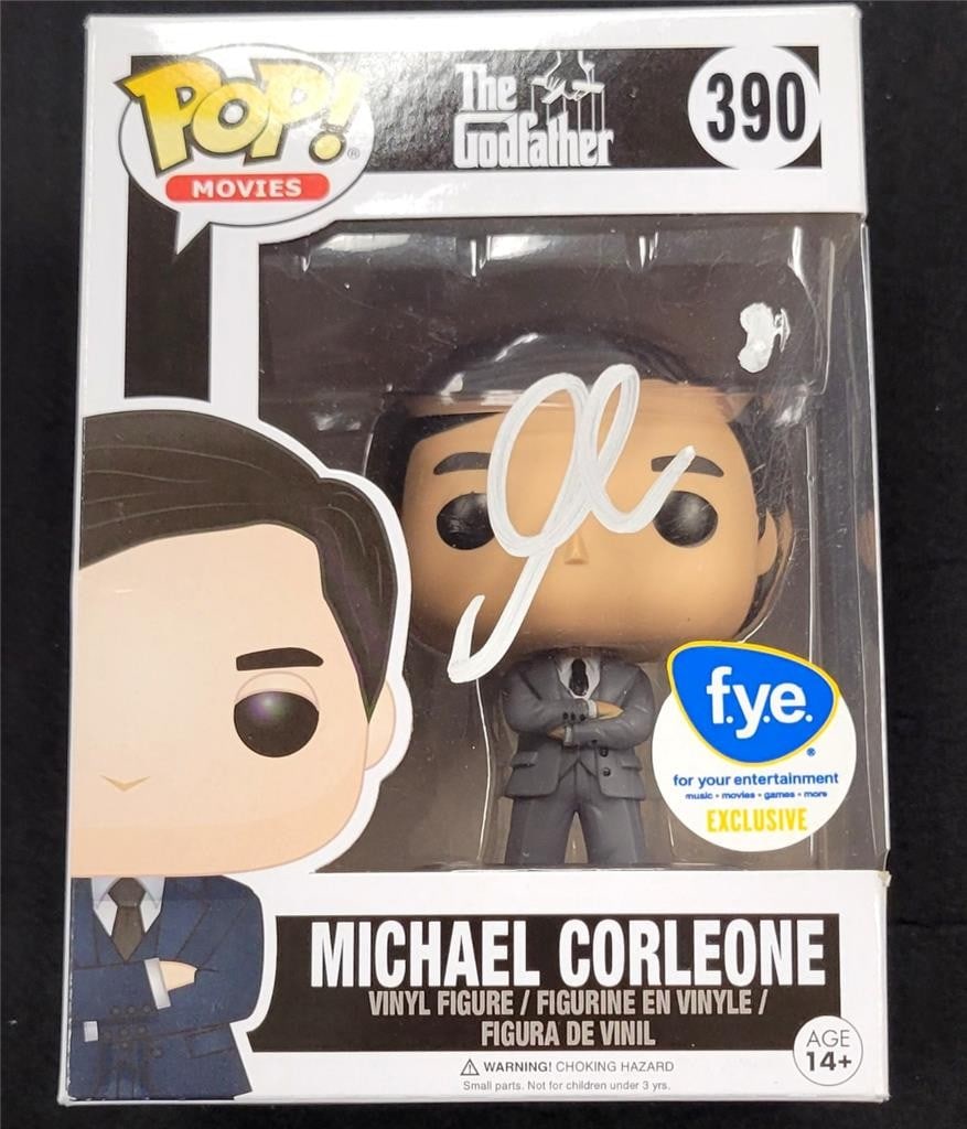 Al Pacino Autographed Michael Corleone Funko Pop 390 Beckett BAS: Al Pacino Autographed Michael Corleone Funko Pop 390 Beckett BAS This collectible features a Funko Pop figure of Michael Corleone from the iconic film The Godfather, personally signed by Al Pacino. Th