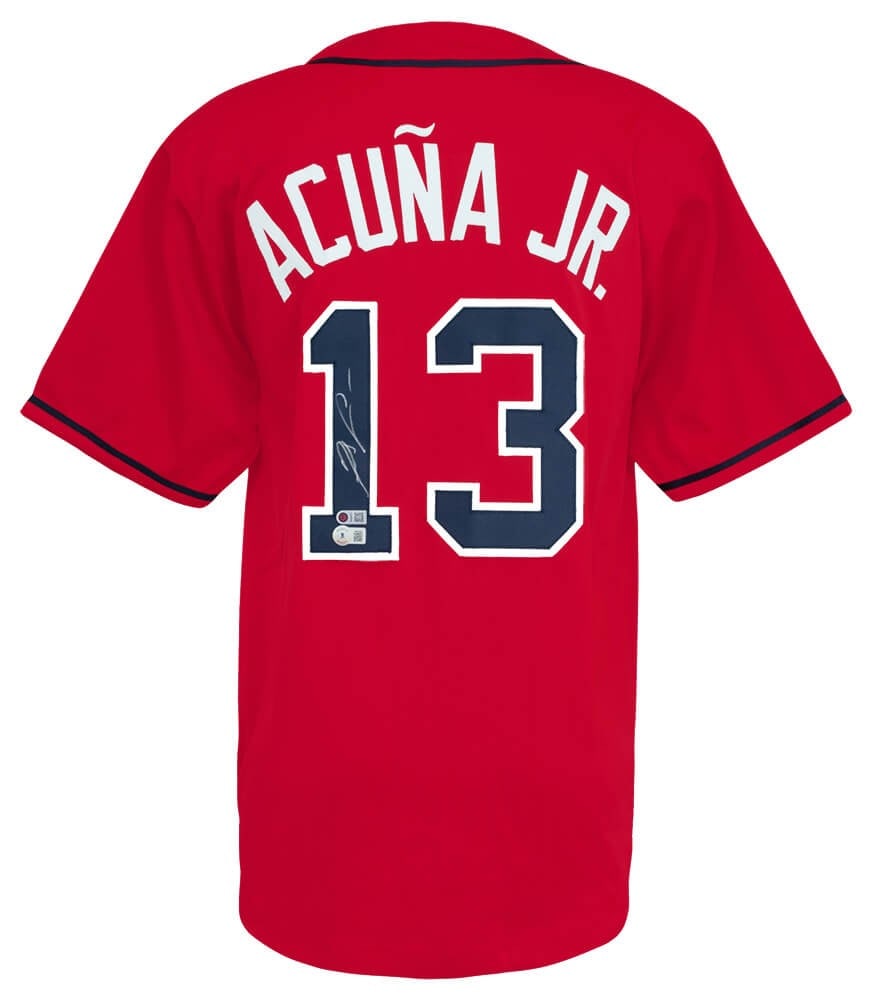 Ronald Acuna Jr. Signed Red Custom Jersey Atlanta Braves Beckett COA (1 of 3)
