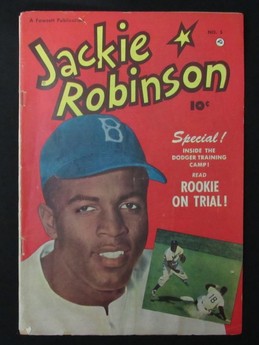 1950 Fawcett Jackie Robinson Baseball Comic No. 5: 1950 Fawcett Jackie Robinson Baseball Comic No. 5 This is an original 1950 Fawcett Comic Book No. 5 featuring Jackie Robinson. The comic book is in excellent condition, intact with no creases, and sho