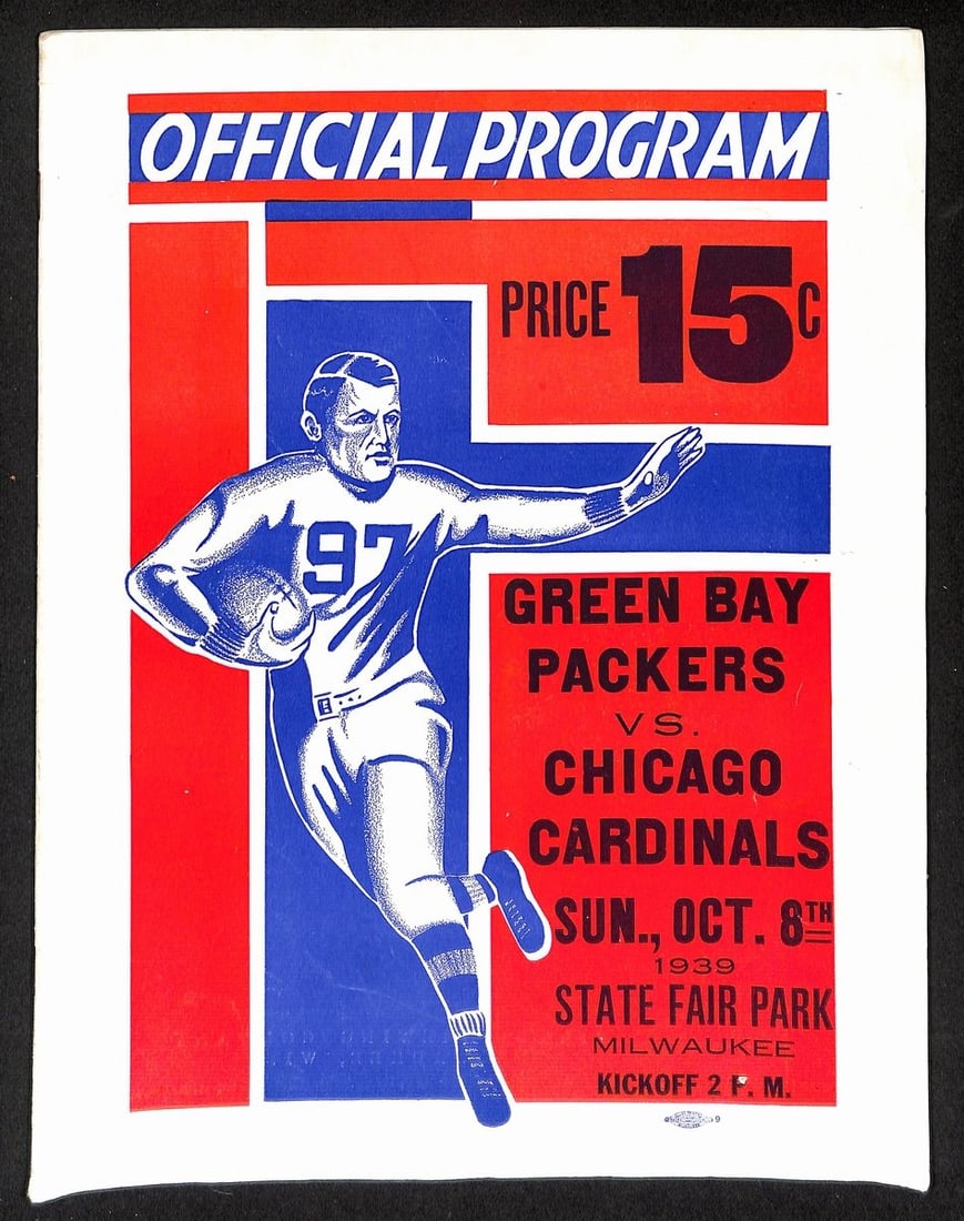 1939 Football Program Green Bay Packers Chicago Cardinals: 1939 Football Program Green Bay Packers Chicago Cardinals This is an original football game program from the October 8, 1939 matchup between the Green Bay Packers and the Chicago Cardinals. The progra